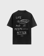 Life is Good Black Acid Washed Oversized Tee | House Of Peace®