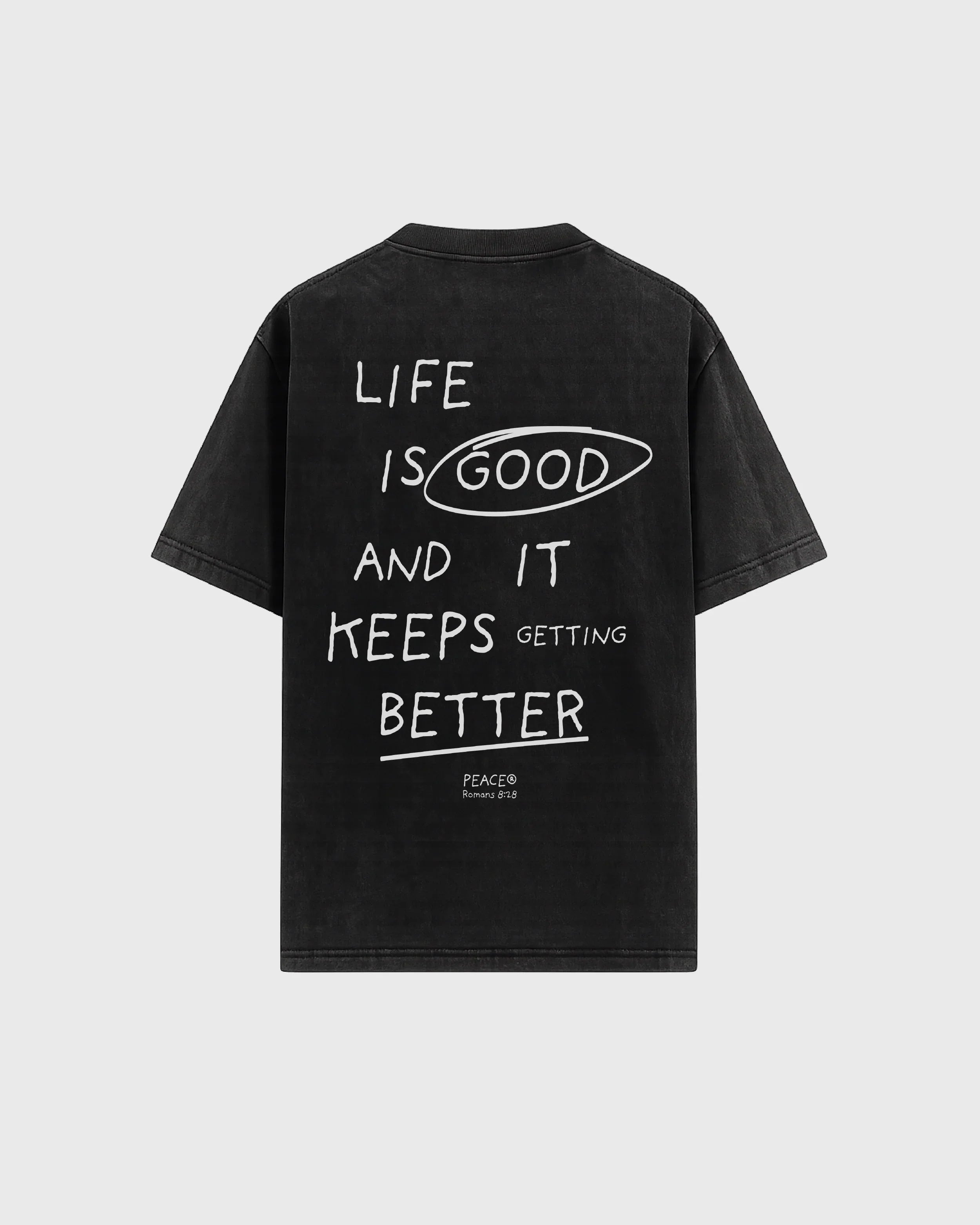 Life is Good Black Acid Washed Oversized Tee | House Of Peace®