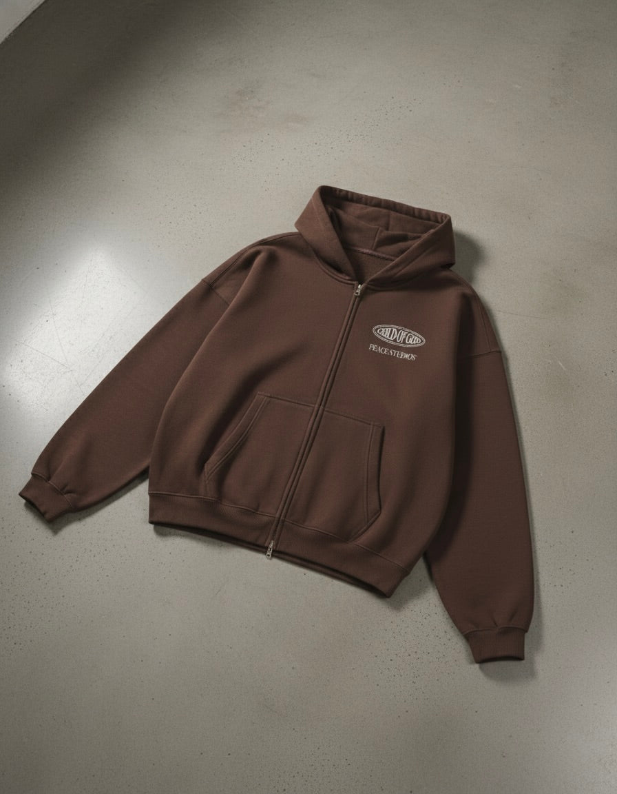 Child of God II Brown Dual-Zip Fleece Boxy Hoodie | House Of Peace®
