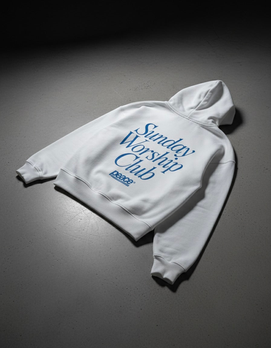 Sunday Worship Club White Oversized Heavyweight Hoodie | House Of Peace®