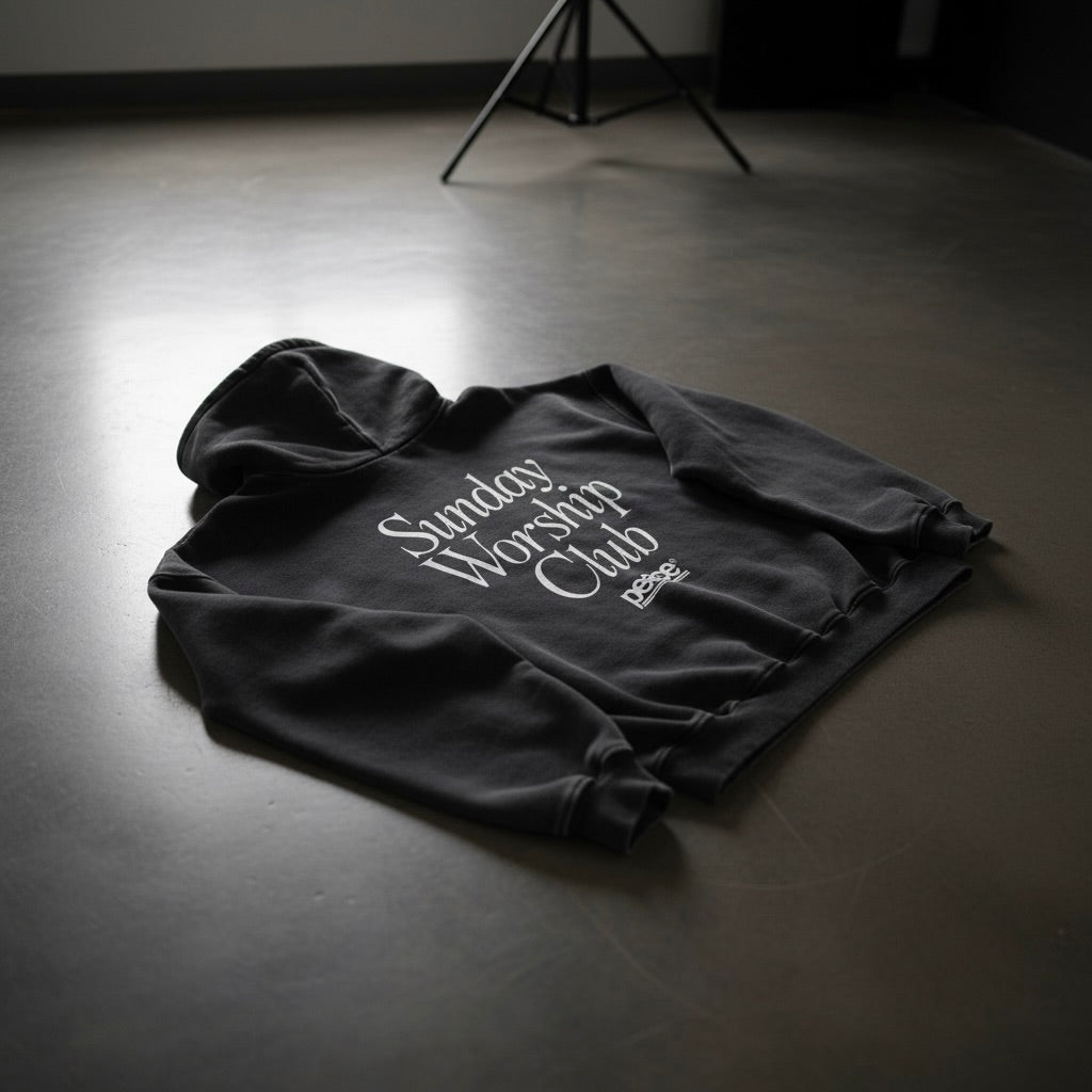 Sunday Worship Club Premium Black Acid Washed Oversized Hoodie | House Of Peace®