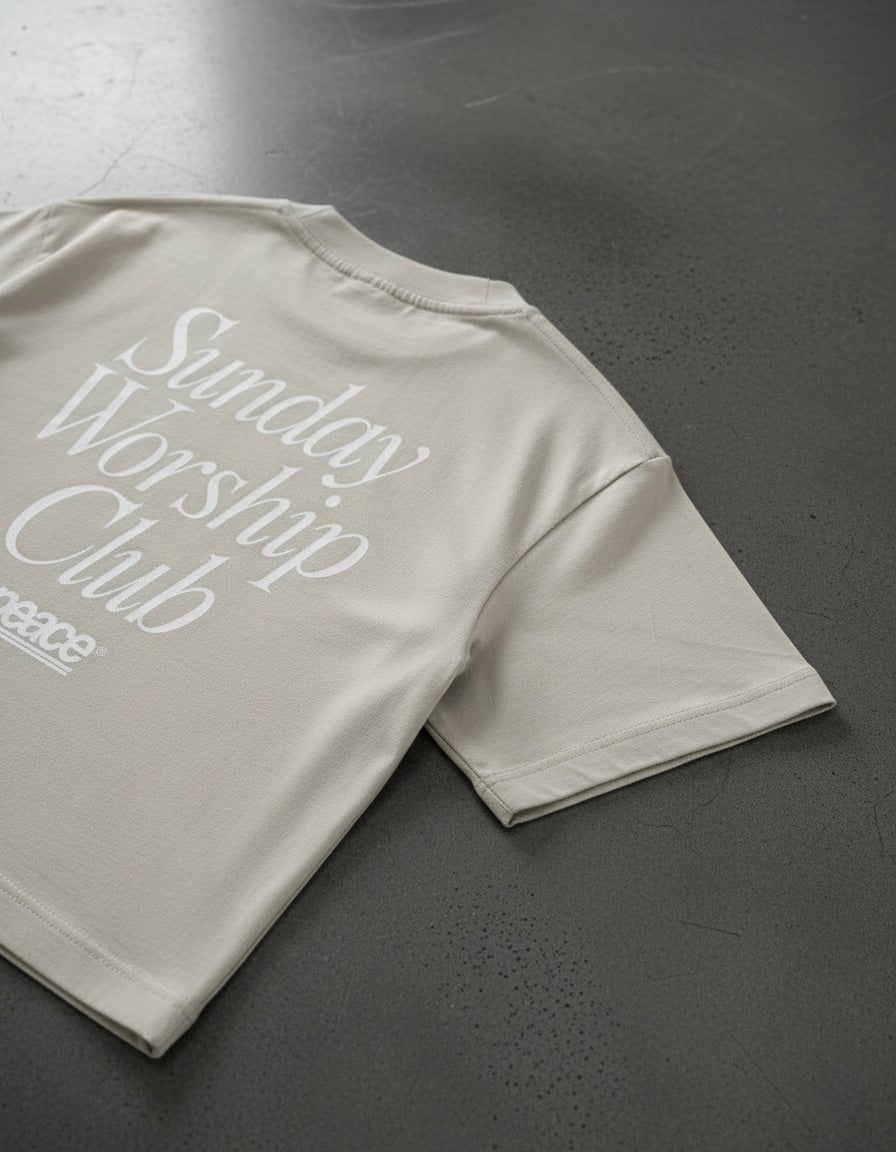 Sunday Worship Club Boxy Tee Beige | House Of Peace®