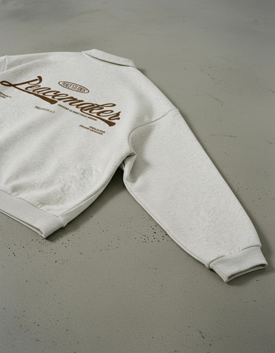 Peacemaker Heavyweight Oat Gray Fleece Polo Sweatshirt | House Of Peace®