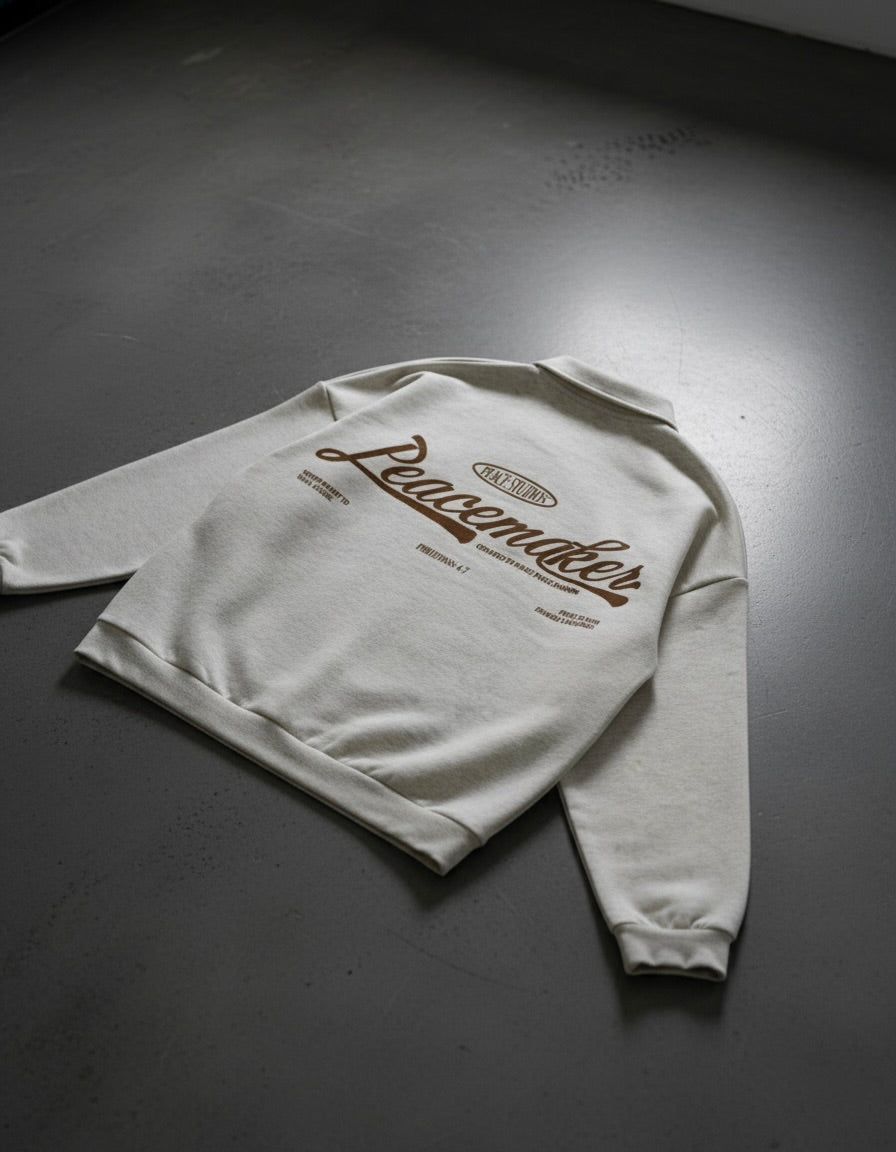 Peacemaker Heavyweight Oat Gray Fleece Polo Sweatshirt | House Of Peace®